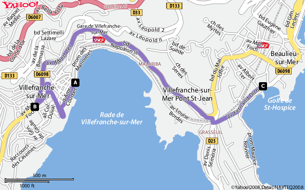 Plan Villefranche sur mer vers Beaulieu sur mer