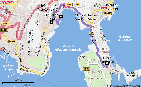 Plan Villefranche sur mer vers Saint Jean Cap Ferrat